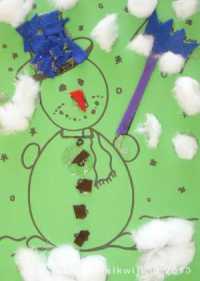 Sneeuwpop kleurplaat beplakken