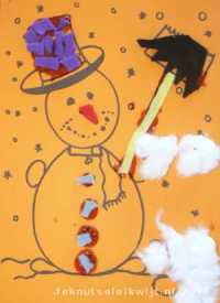 Sneeuwpop kleurplaat beplakken