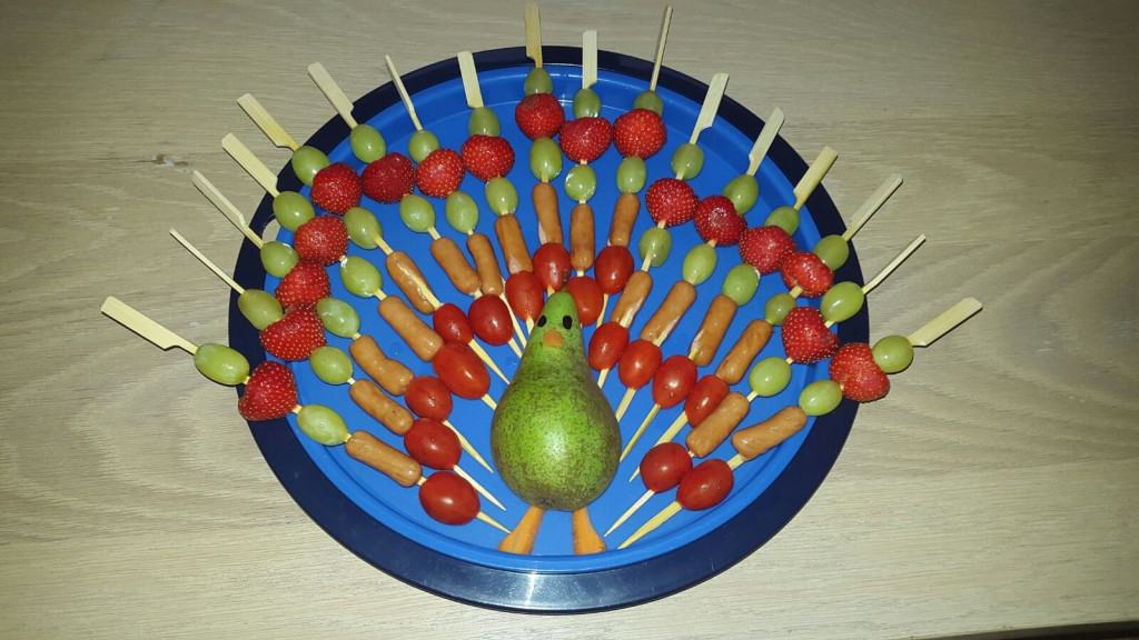 Healthy peacock shaped snacks